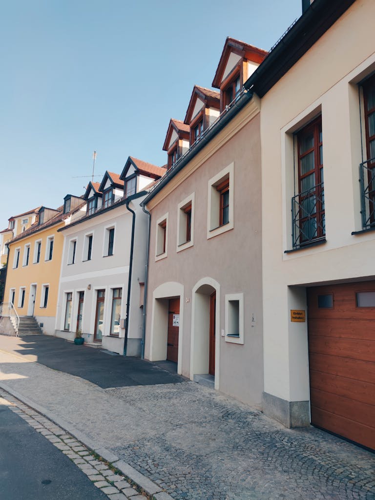Captivating view of vibrant townhouses lining a quiet street in Amberg, Germany.